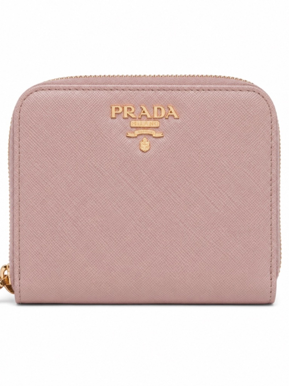 Authentic Prada Compact Saffiano Zip Wallet in Dusty Rose with Gold Hardware